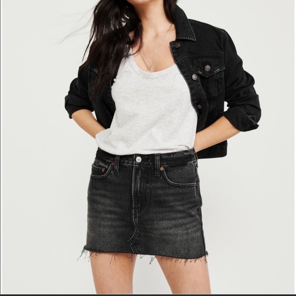 Abercrombie and Fitch Curve Love Ultra High Rise Denim Black wash Mini Skirt